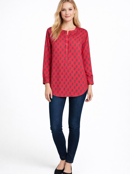 J. Crew Tops - 2/$30 J. Crew Medallion Print Drapey Crepe Henley Tunic Top Orange XL #A1794